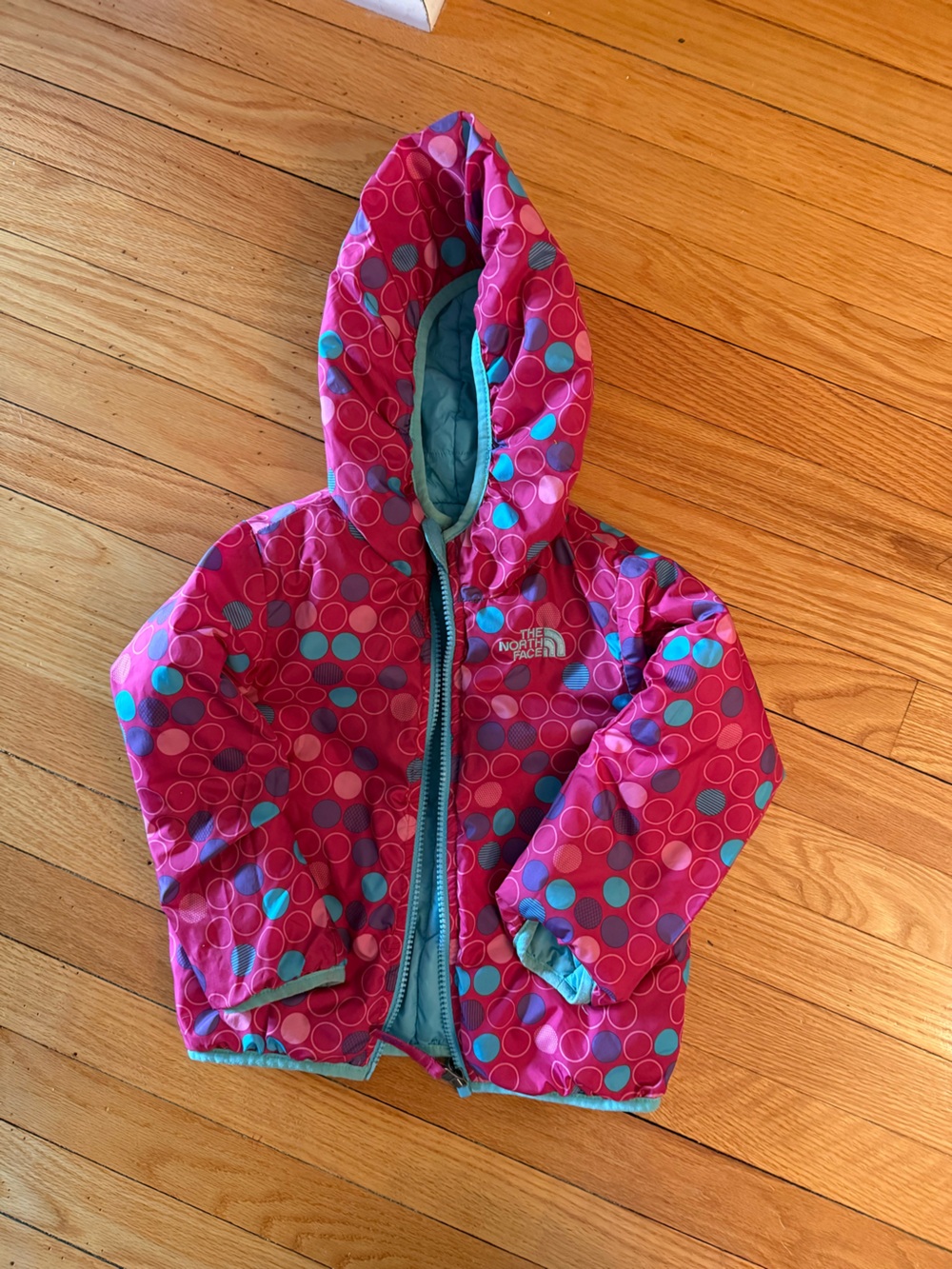 The North Face Girls Pink Polka Dog Reversible Hooded Jacket